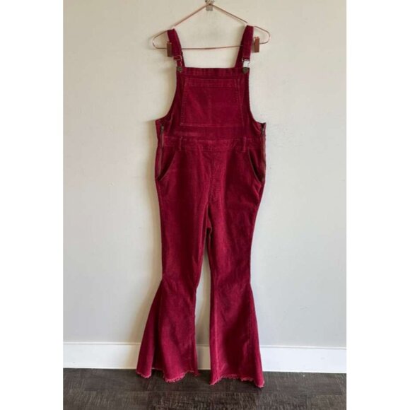 Mumu Blue Womens Corduroy Flare Overalls Berkeley Bell Bottom Red Size XL - Picture 4 of 11